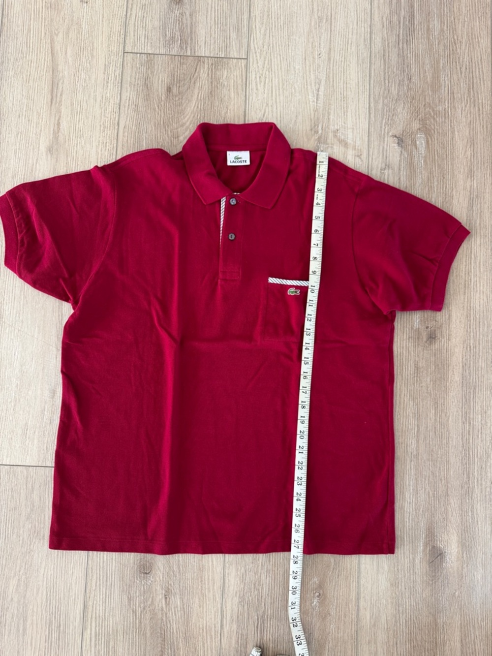 Lacoste Men’s Bright Red Polo with Striped Trim and Chest Pocket - Picture 4 of 5